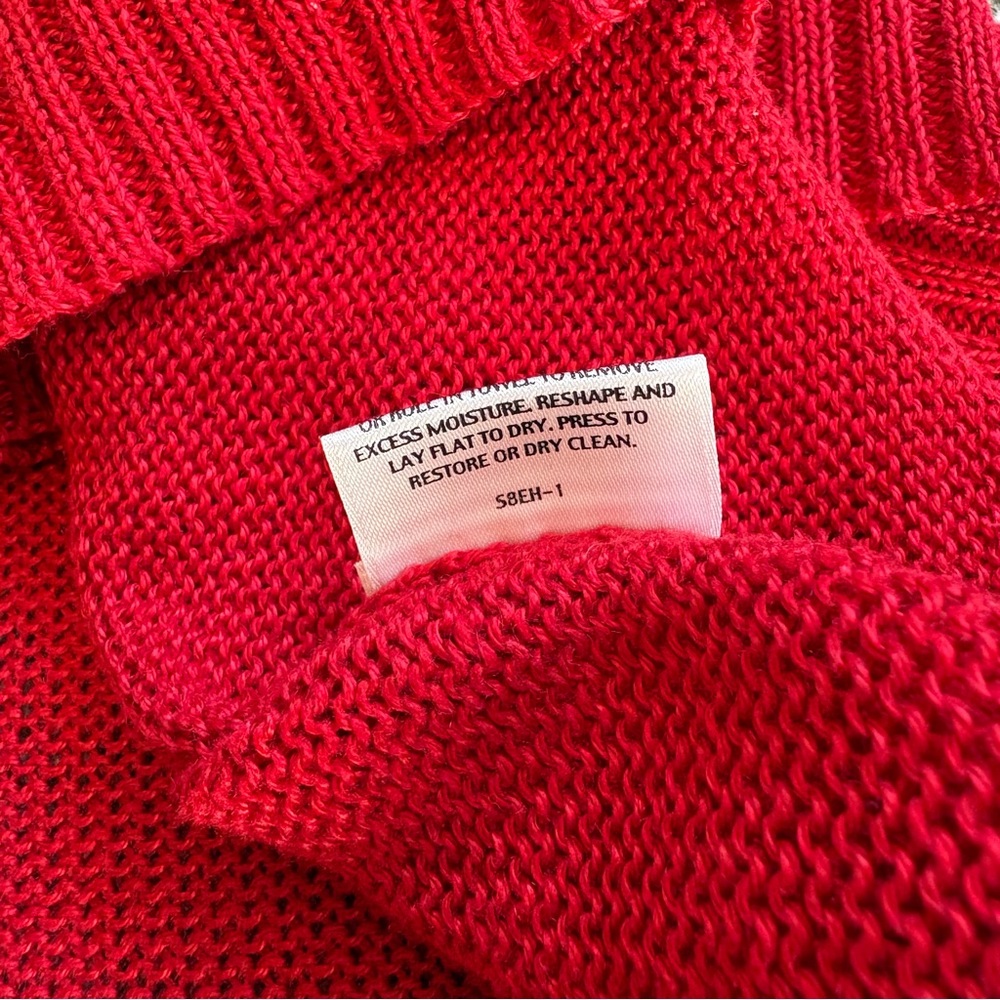 Eileen Fisher Red 100% Hemp Deep-V-Neck Over-Sized Cap Sleeve Sweater Size L - Picture 7 of 8
